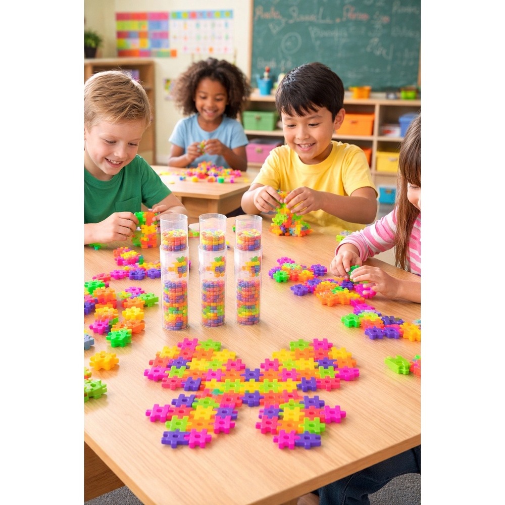 5 Pack Building Blocks Toy Tubes 72pc Each Neon Interlocking Kids STEM Set - Picture 2 of 6